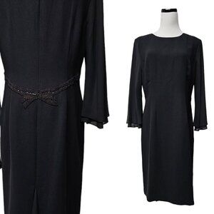 Deadstock! 90s - 00s Donna Morgan beaded-back black long sleeve dress . size 12